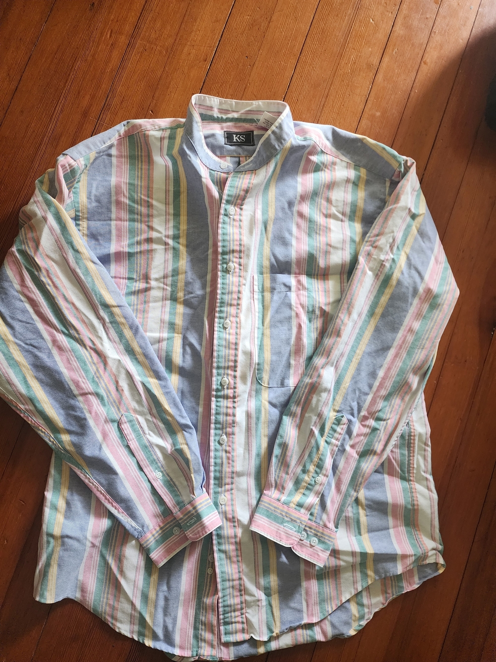 Mens Vintage 80s 90S Pastel Multi-Stripe Casual Button-Down - L Shirt